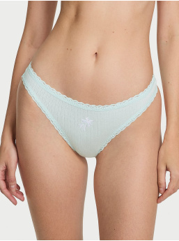 Cotton Pointelle Lace-Waist Thong