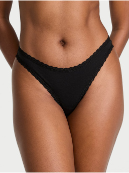 Cotton Lace-Waist Thong