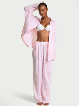 Modal-Cotton Gingham Long Pajama Set