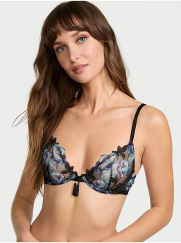 Electric Orchid Embroidery Unlined Plunge Demi Bra