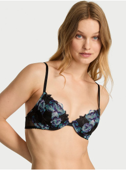 Electric Orchid Embroidery Lightly Lined Plunge Demi Bra