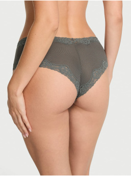 Cotton Shadow Stripe Lace-Waist Cheeky Panty
