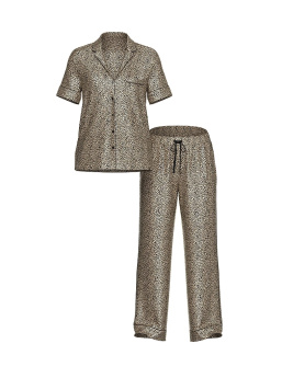 Glazed Satin Short-Sleeve Long Pajama Set