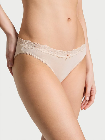 Body By Victoria Stretch Cotton Lace-Waist Bikini Panty