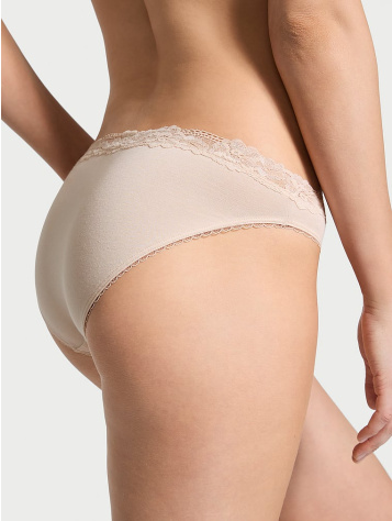 Body By Victoria Stretch Cotton Lace-Waist Bikini Panty