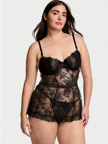 Wicked Unlined Rose Lace Apron Set