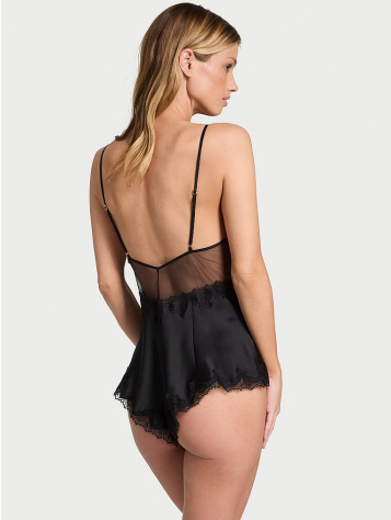 Sheer Rose Satin Romper