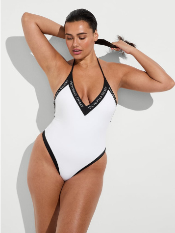 Iconic Logo Plunge One-Piece Swimsuit